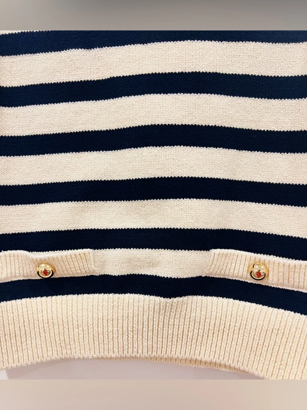 FRAME Harbor Striped Knit Vest Cream Navy Gold Button Nautical Coastal Chic S - Picture 5 of 10
